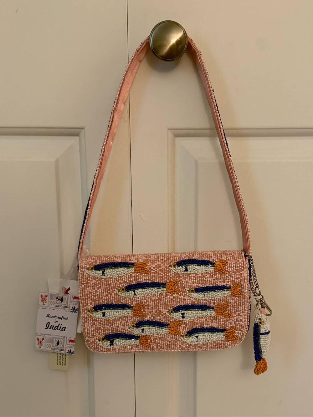 India Beaded Bag Pink Sardines with Sardine Bag Charm - Picture 3 of 11